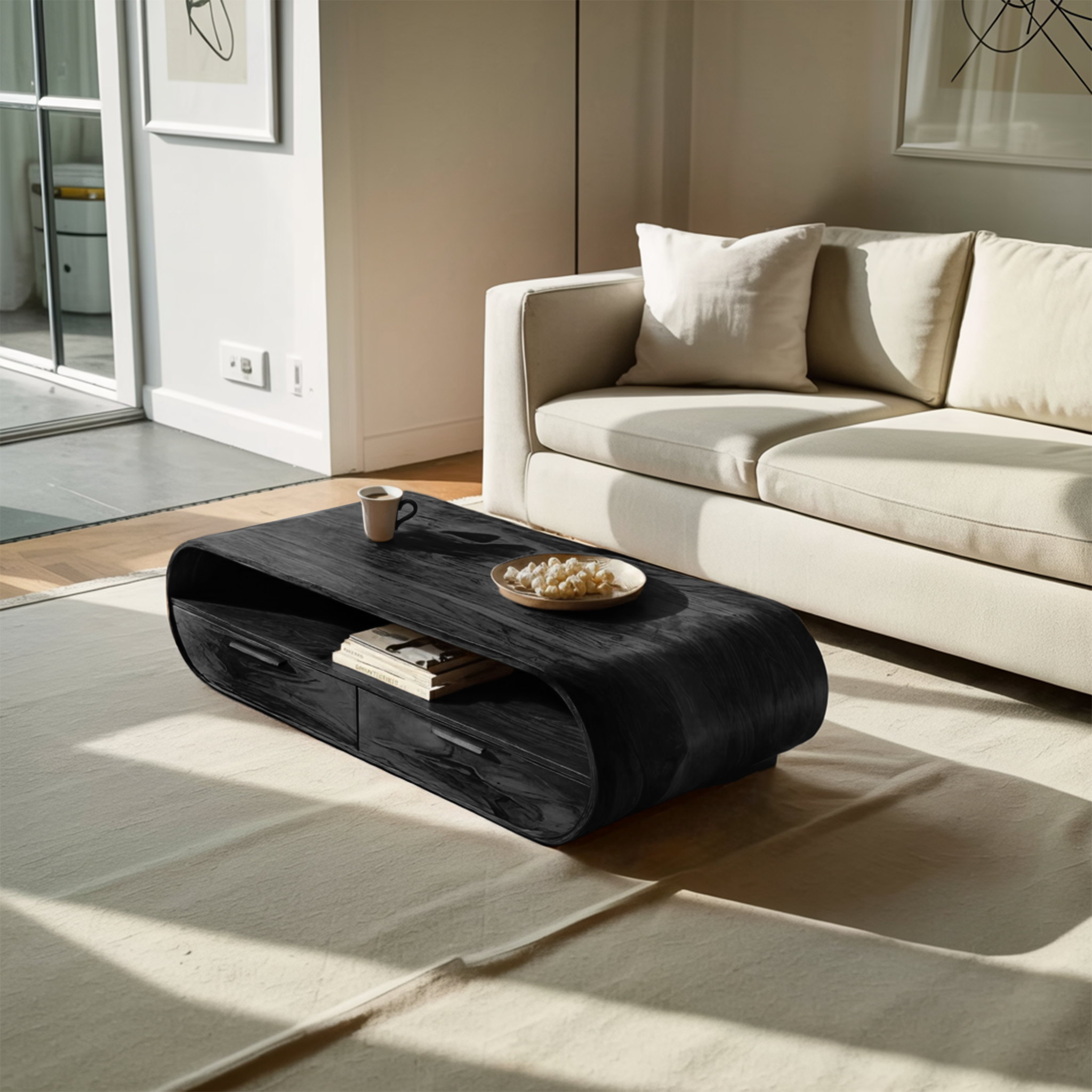 Modern Coffee Table Curved Storage Design For Living Room