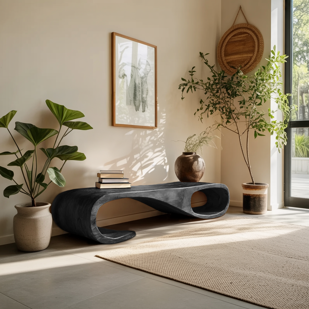 Modern Curved Bench For Entryway Furniture Accent Piece