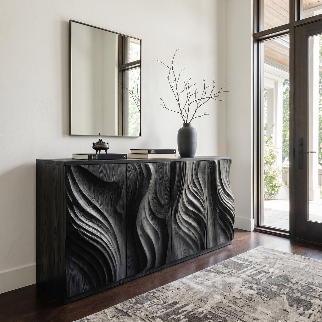 Luxury Credenza Sculpted Door Storage Furniture For Living