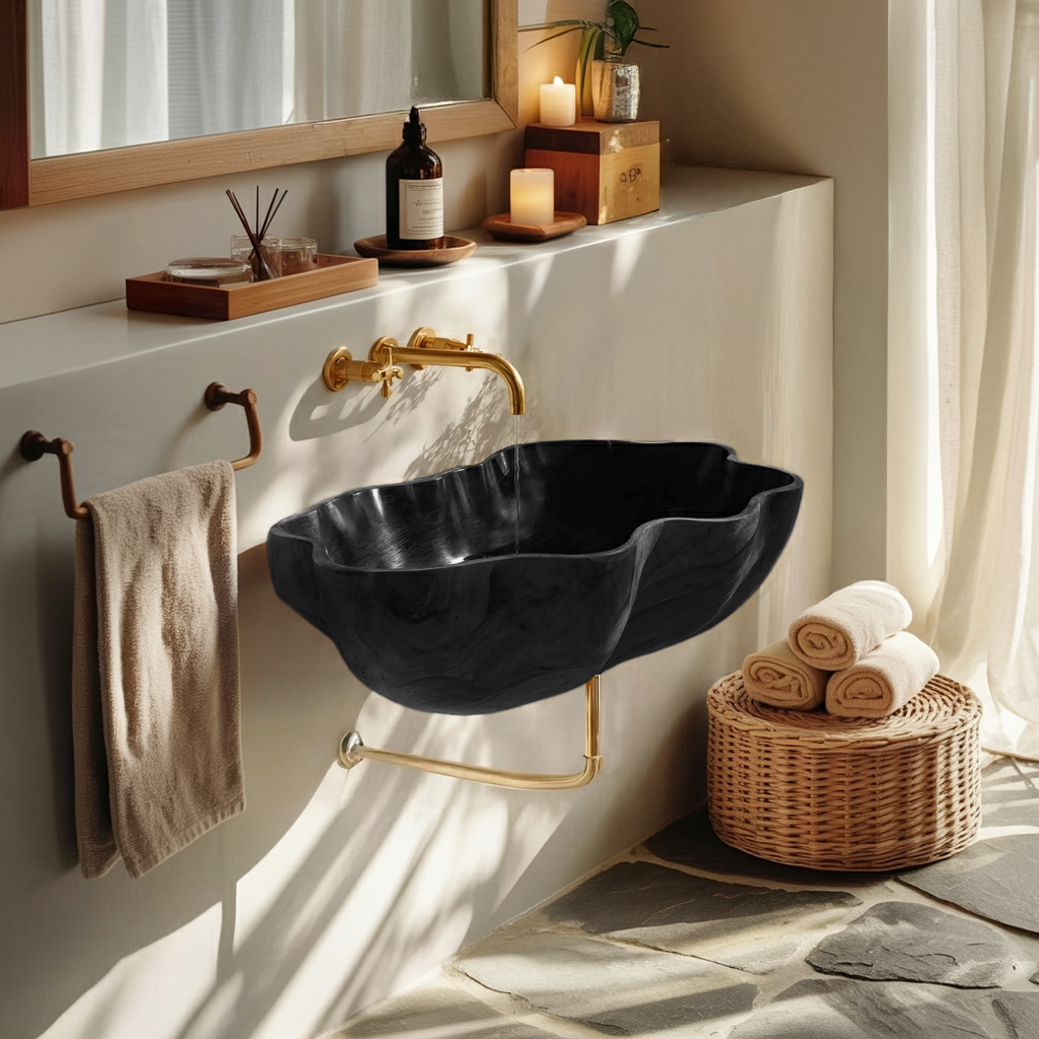 Farmhouse Wooden Wall Mounted Bathroom Sink For Bathroom Furniture Decor