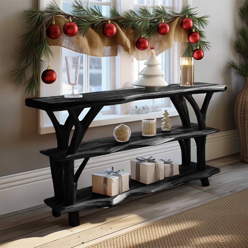 Farmhouse Wooden Live Edge Console Table For Living Room Christmas Accent