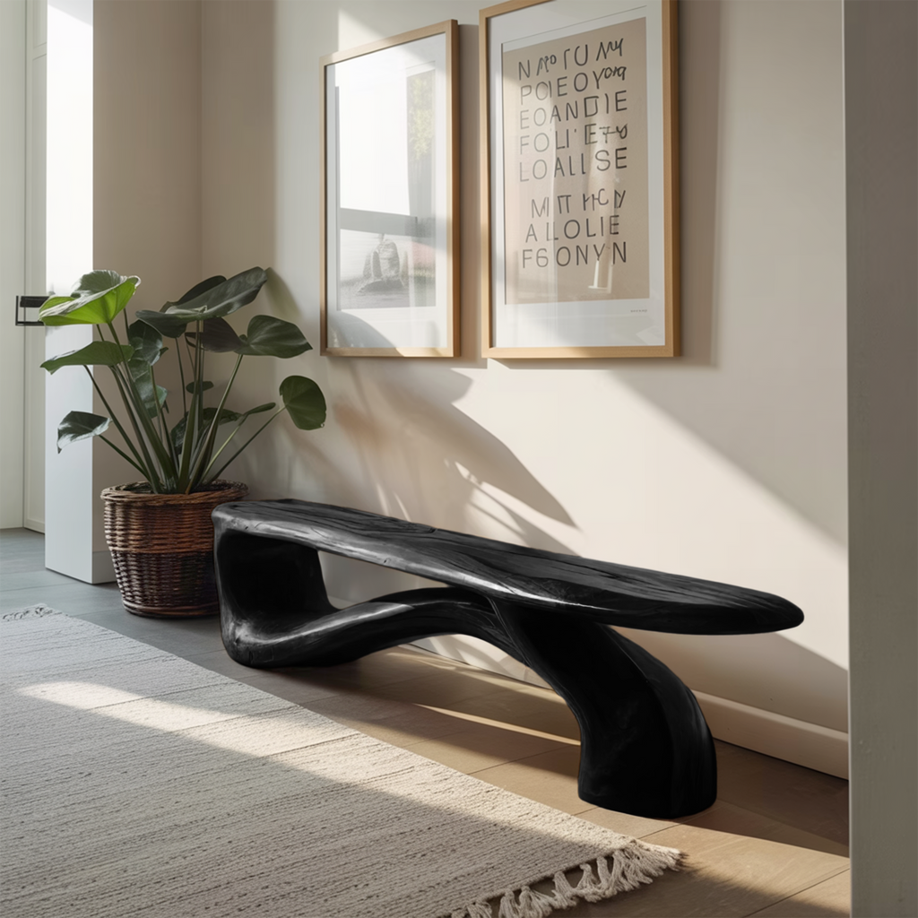 Handcrafted Organic Form Bench For Entryway