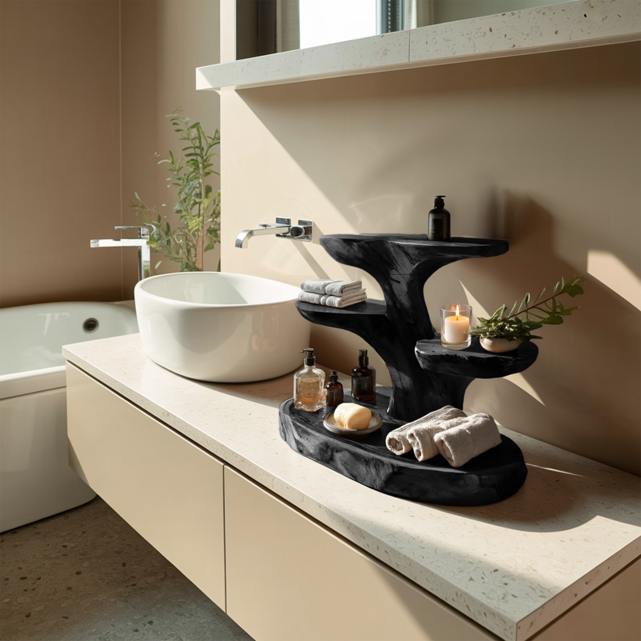 Organic Multi Tier Bathroom Shelf For Spa