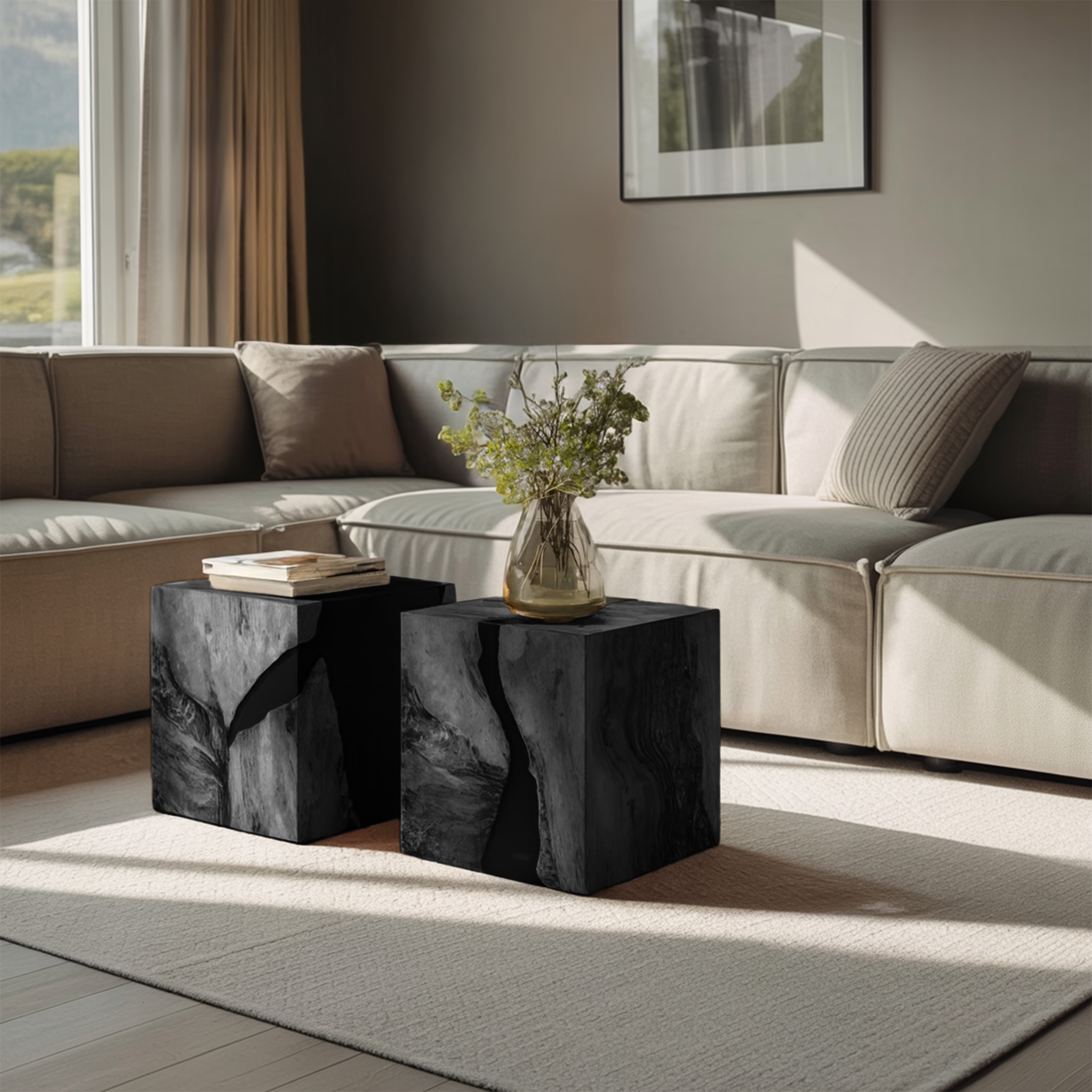 Modern Wooden Cube Coffee Table For Entryway Spaces