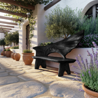 Outdoor Bench With Wing Inspired Carved Backrest For Garden