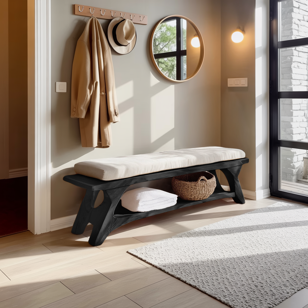 Mid Century Solid Wood Bench For Bedroom Accent
