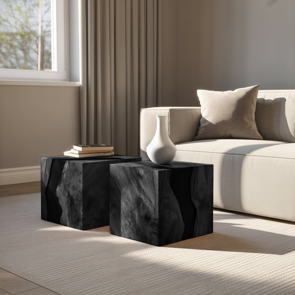Handcrafted Solid Wood Cube Table For Natural Decor Home