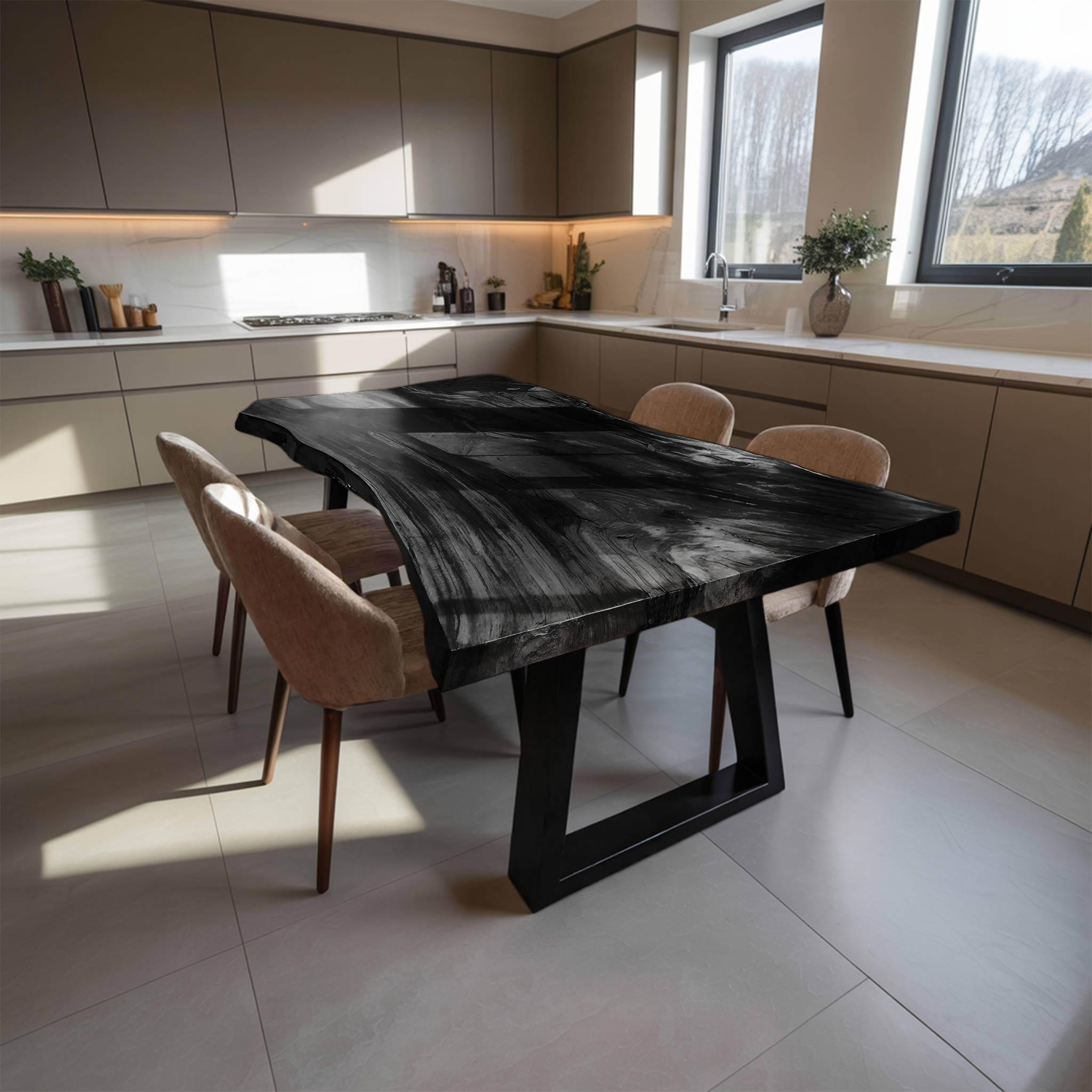 Kitchen Decor Handcrafted Solid Wood Dining Table Natural