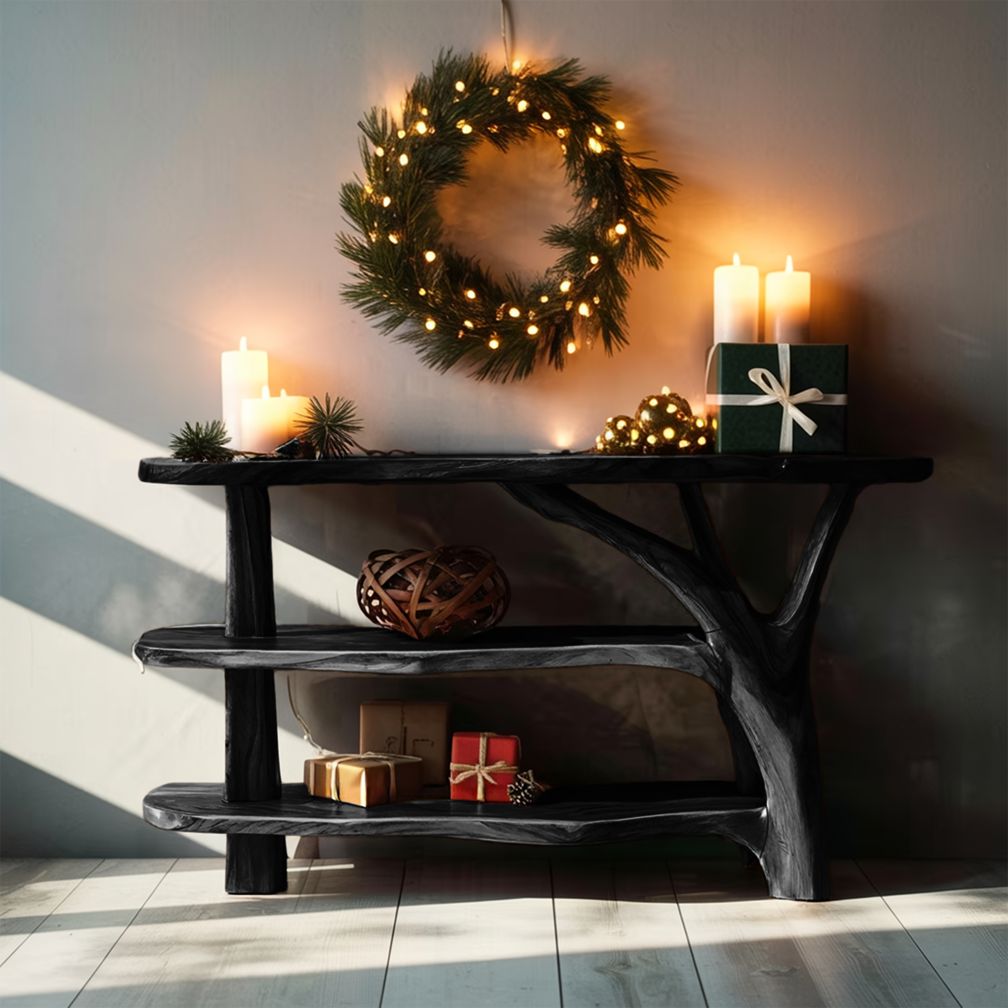 Farmhouse Wooden Live Edge Console Table For Holiday Living Room Decor