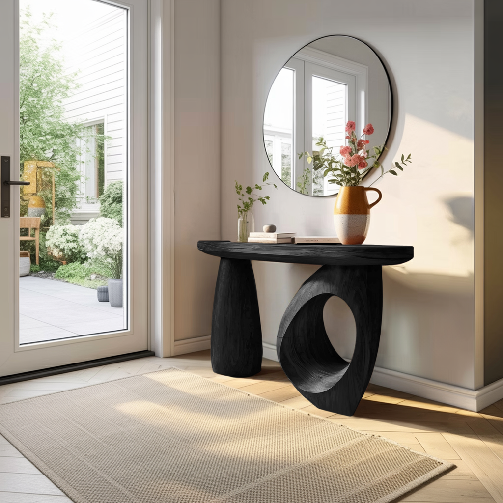 Mid Century Sculptural Live Edge Console Table For Luxury Entryway