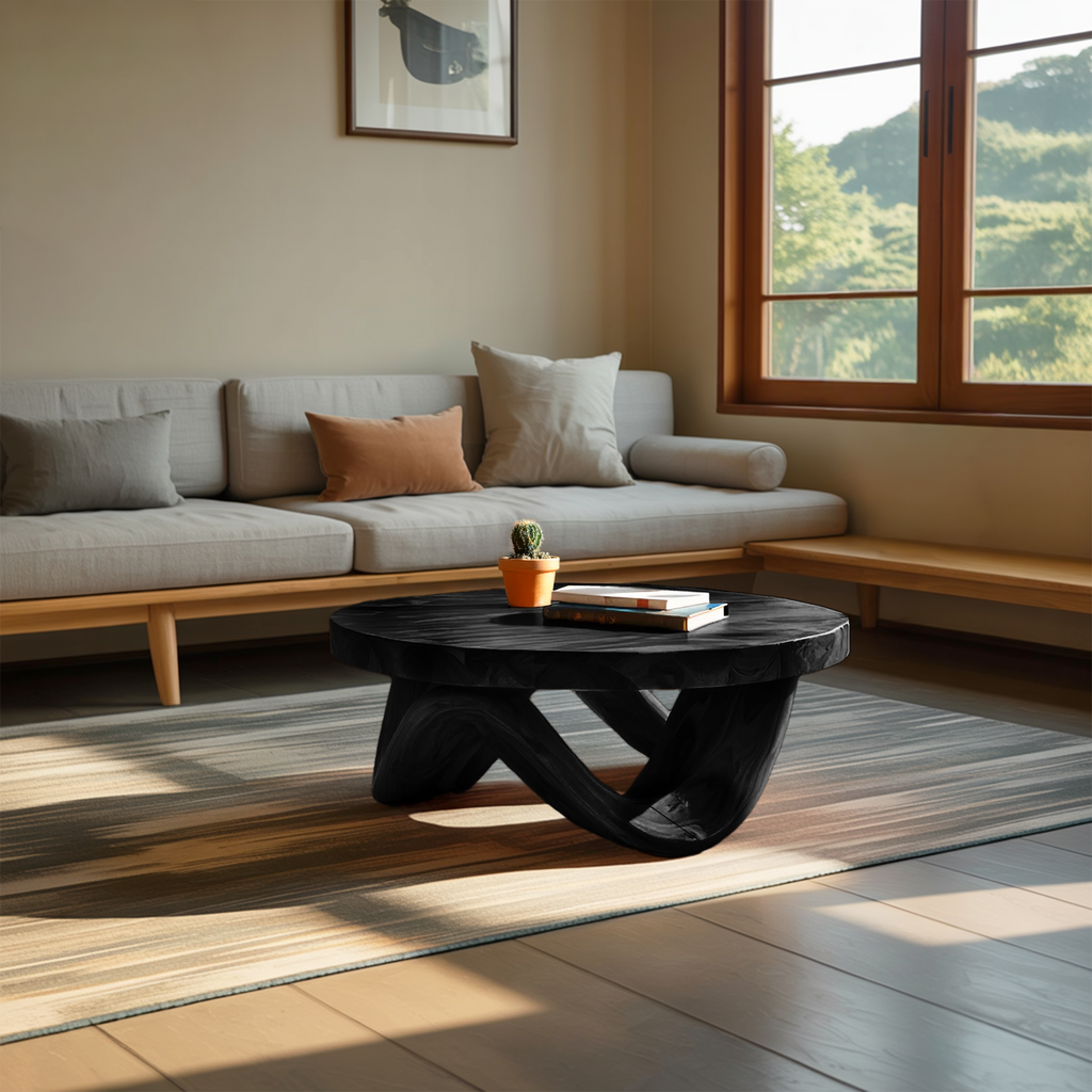 Modern Sculptural Coffee Table With Curved Base For Living