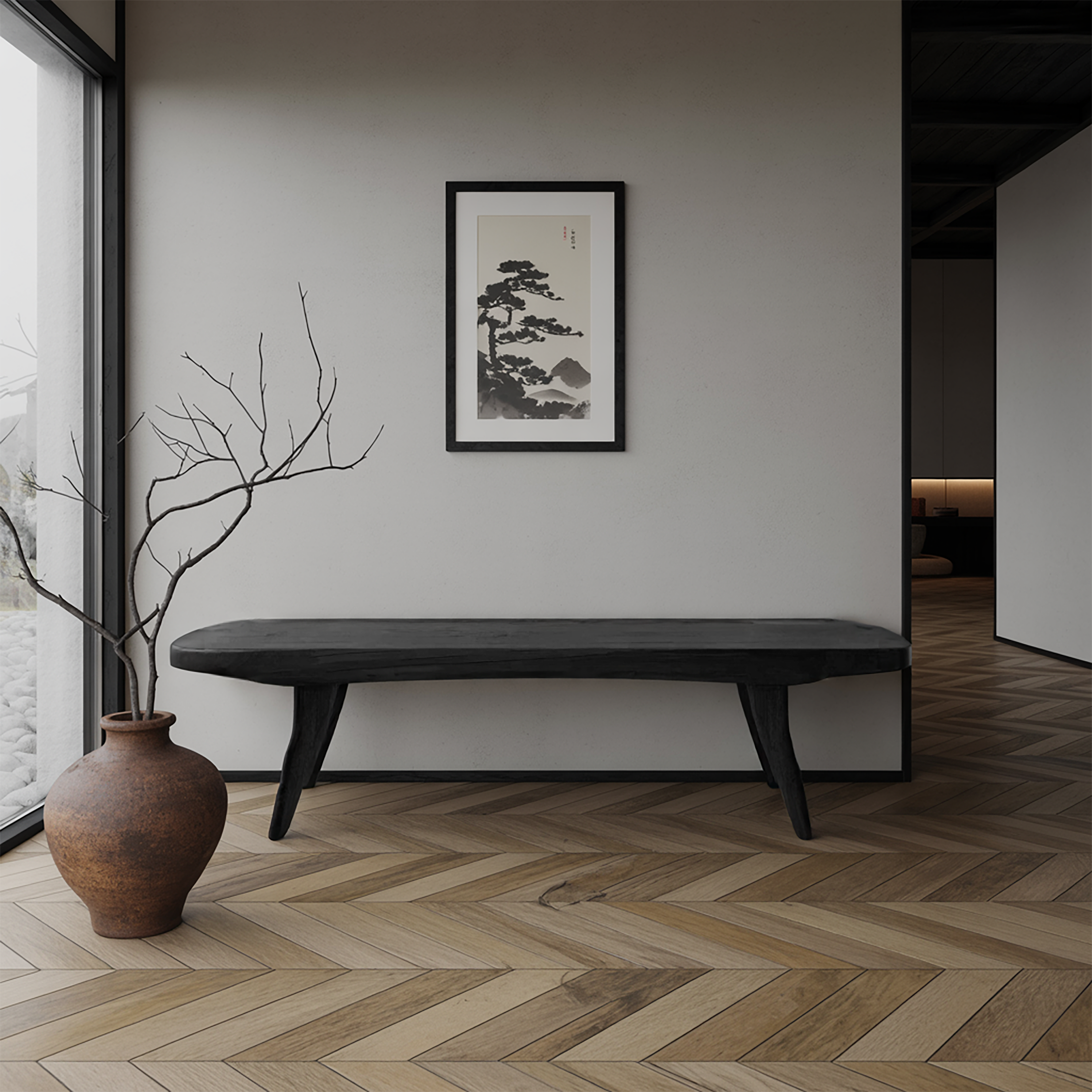 Curved Minimalist Organic Bench For Entryway Bedroom And Living Room