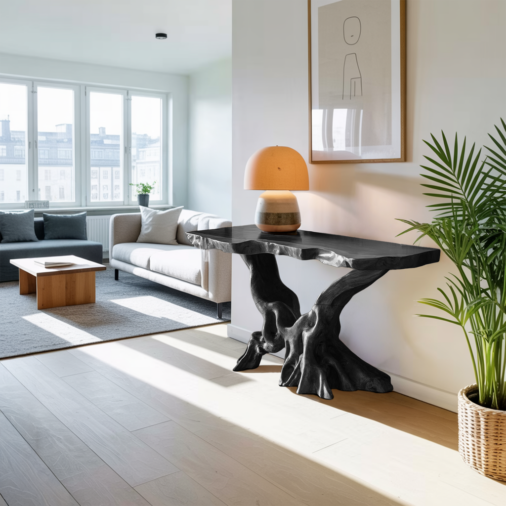 Farmhouse Wooden Live Edge Console Table For Living Room