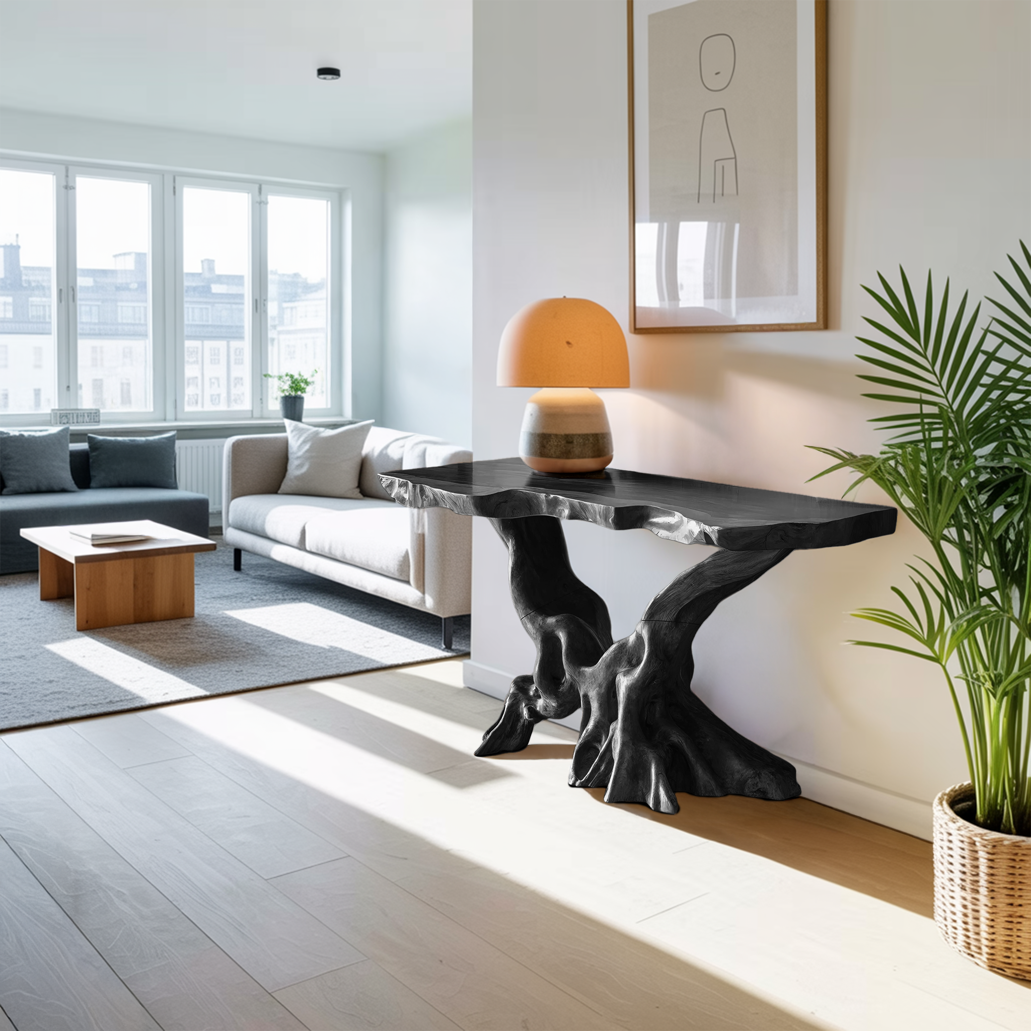 Farmhouse Wooden Live Edge Console Table For Living Room