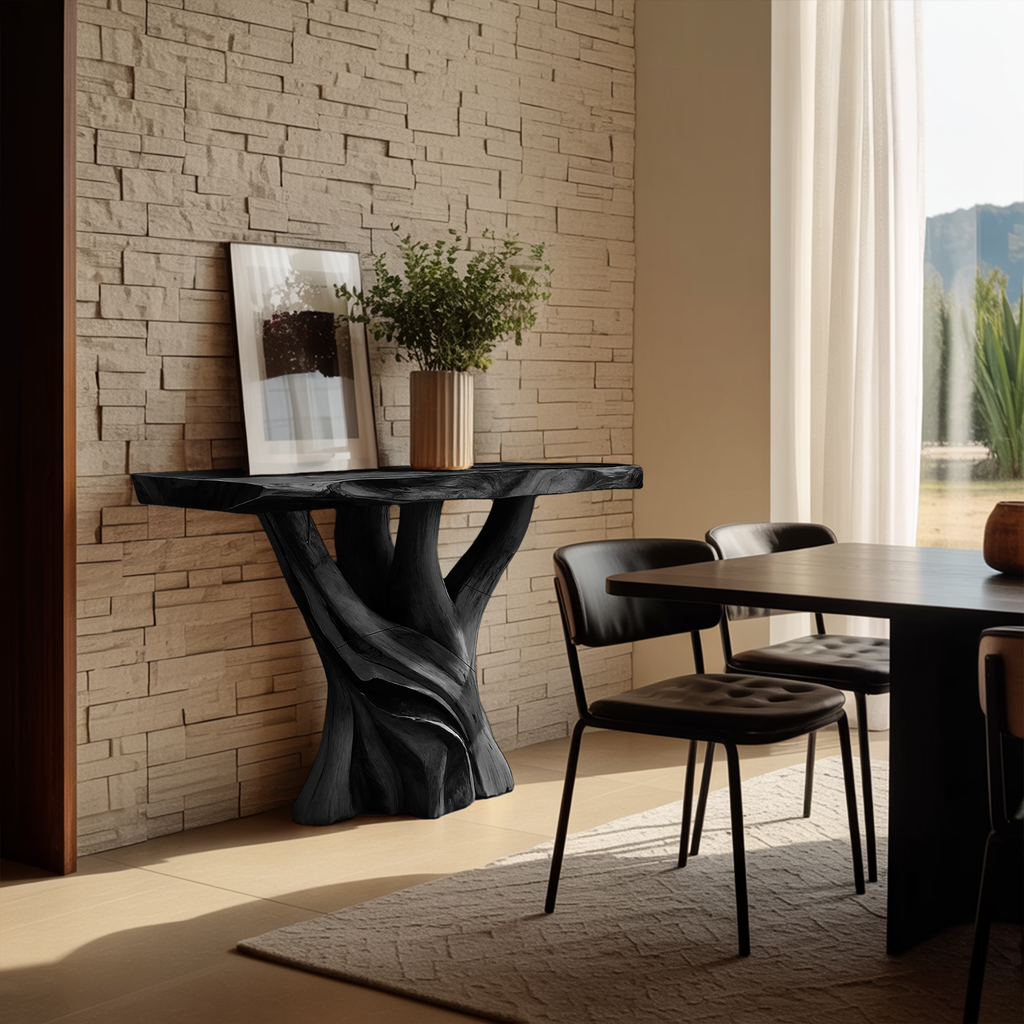 Handcrafted Solid Wood Console Table Sculptural Live Edge For Living Room