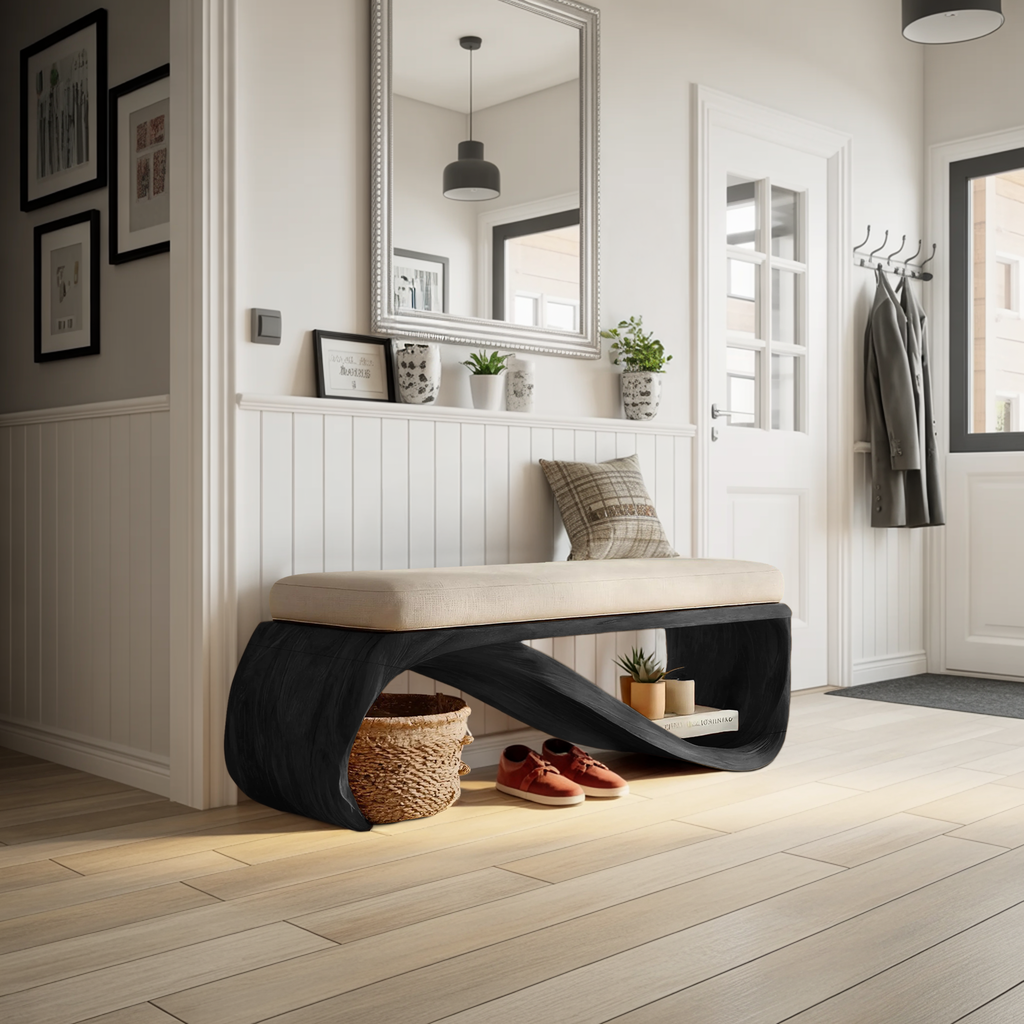 Mid Century Wooden Bench For End-of-Bed Placement
