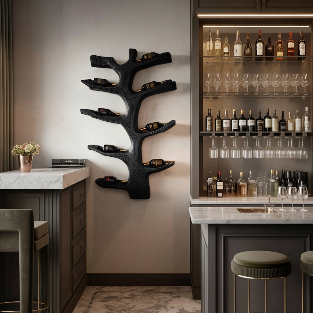 Wall Mounted Wine Bottle Holder Sculptural Branch Design For Modern Kitchen