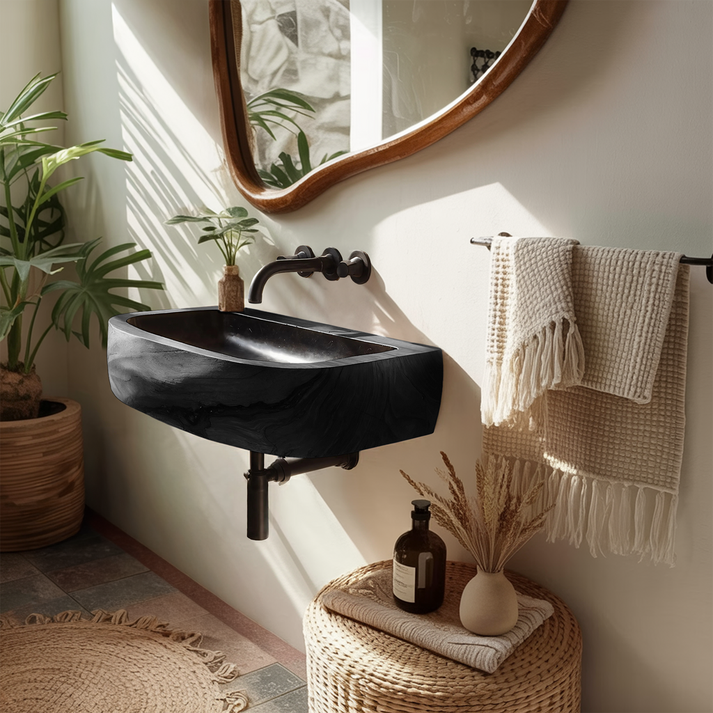 Mid Century Wall Mounted Wooden Bathroom Sink For Modern Bathroom Decor