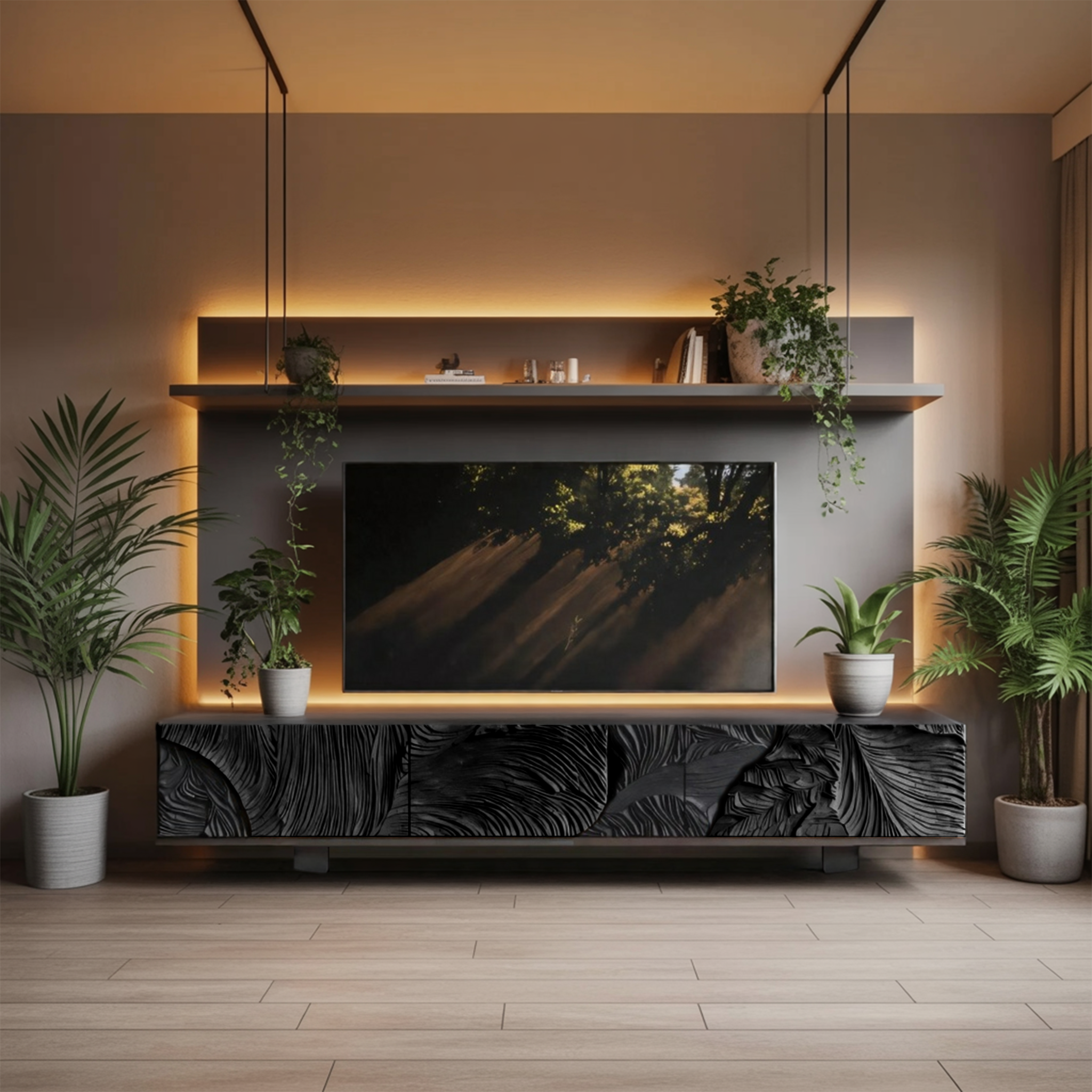 Mid Century Wood Console For Living Room Decor