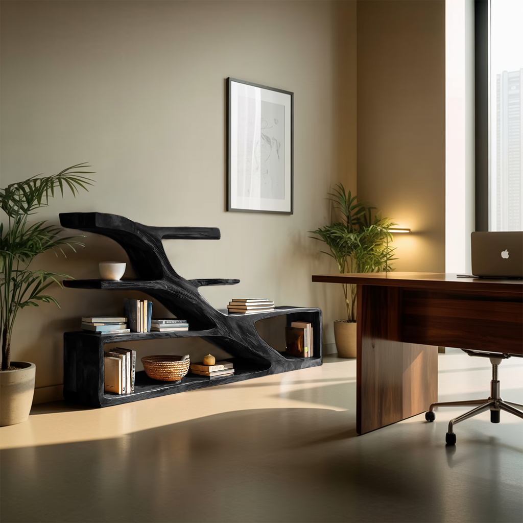 Modern Sculptural Curved Bookcase For Living Room Interior