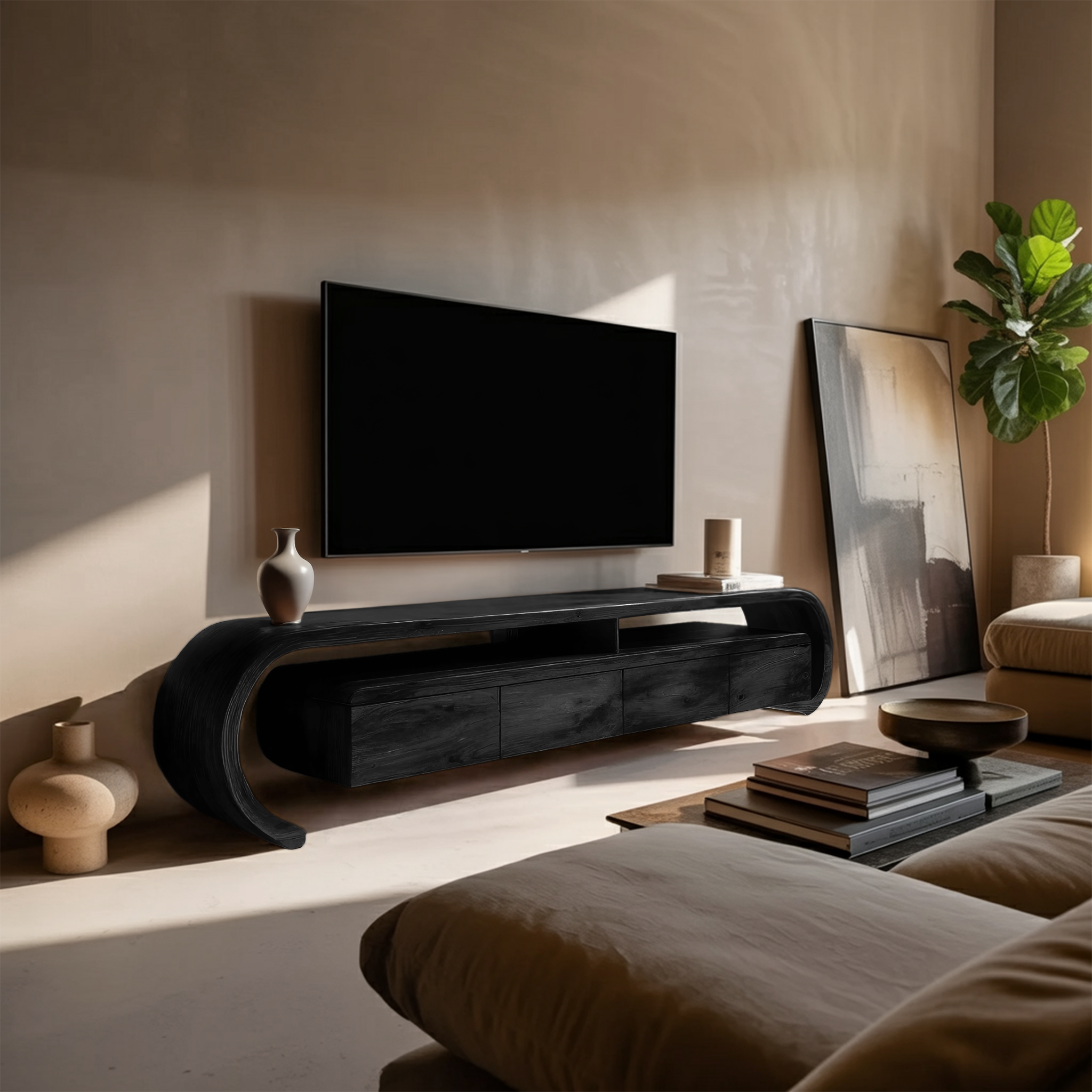 Modern Sculptural TV Console For Media Furniture