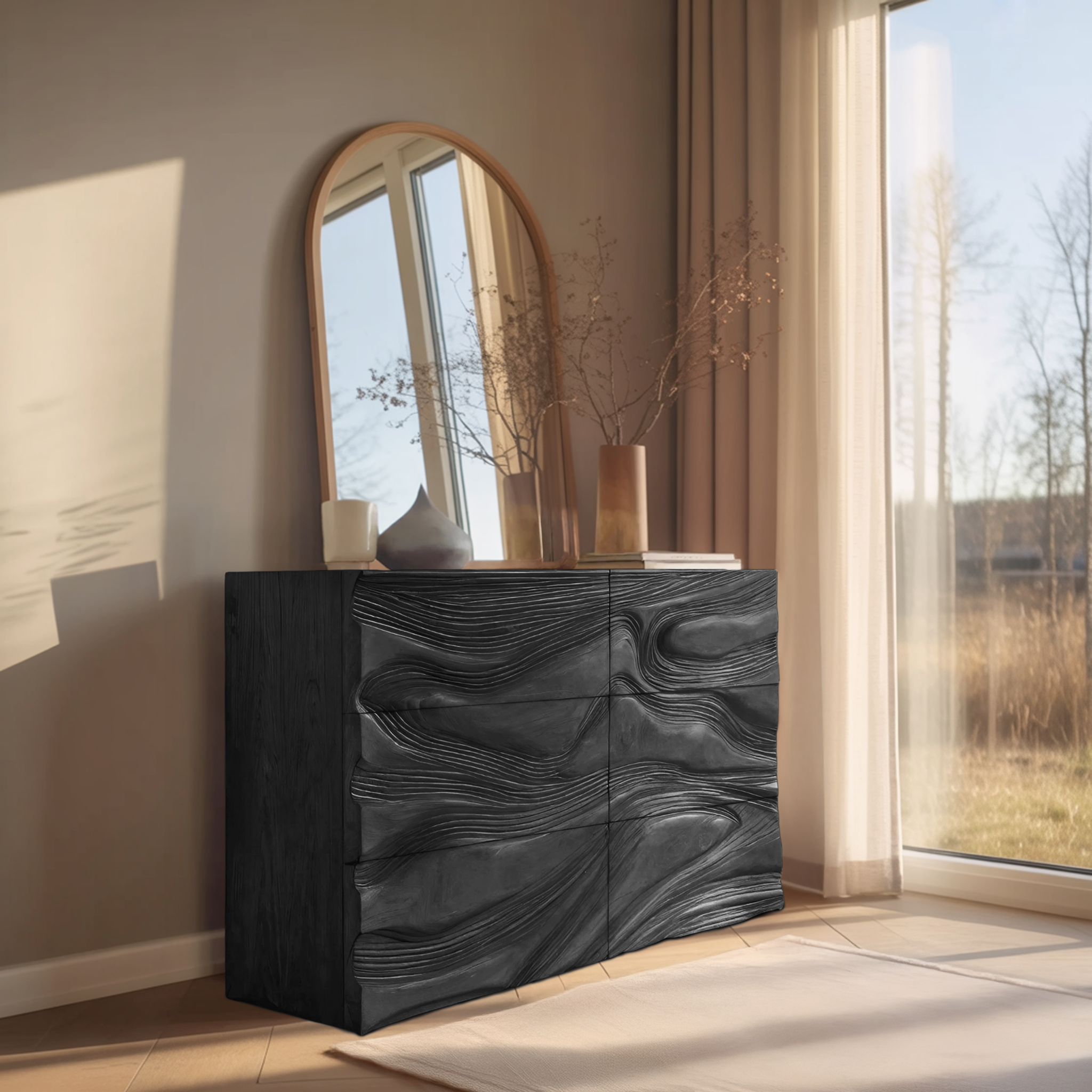Minimalist Entryway Cabinet Sculpted Wave Front
