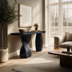 Mid Century Solid Wood Console Table Sculptural Form For Entryway Design