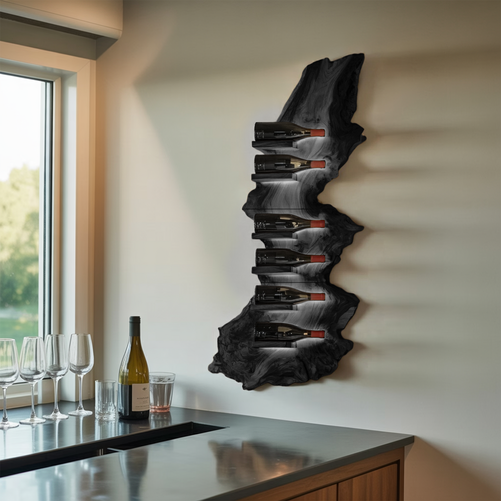 Mid Century Live Edge Wine Holder For Bar Decor Wine Shelf