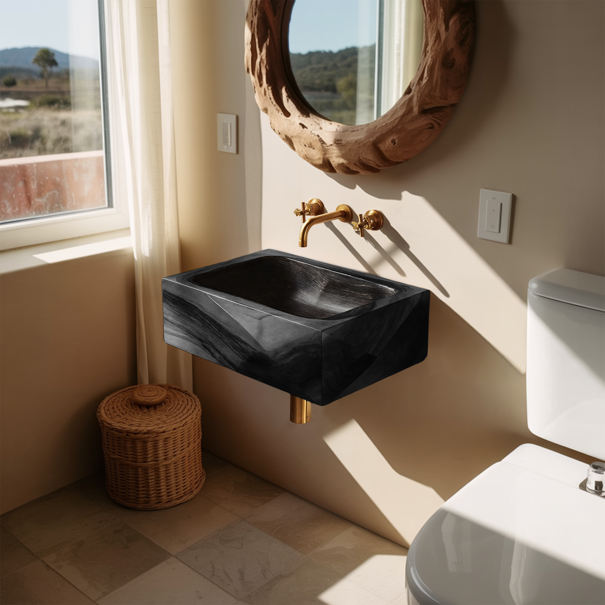 Handcrafted Wall Mounted Wooden Bathroom Sink For Bathroom Decor