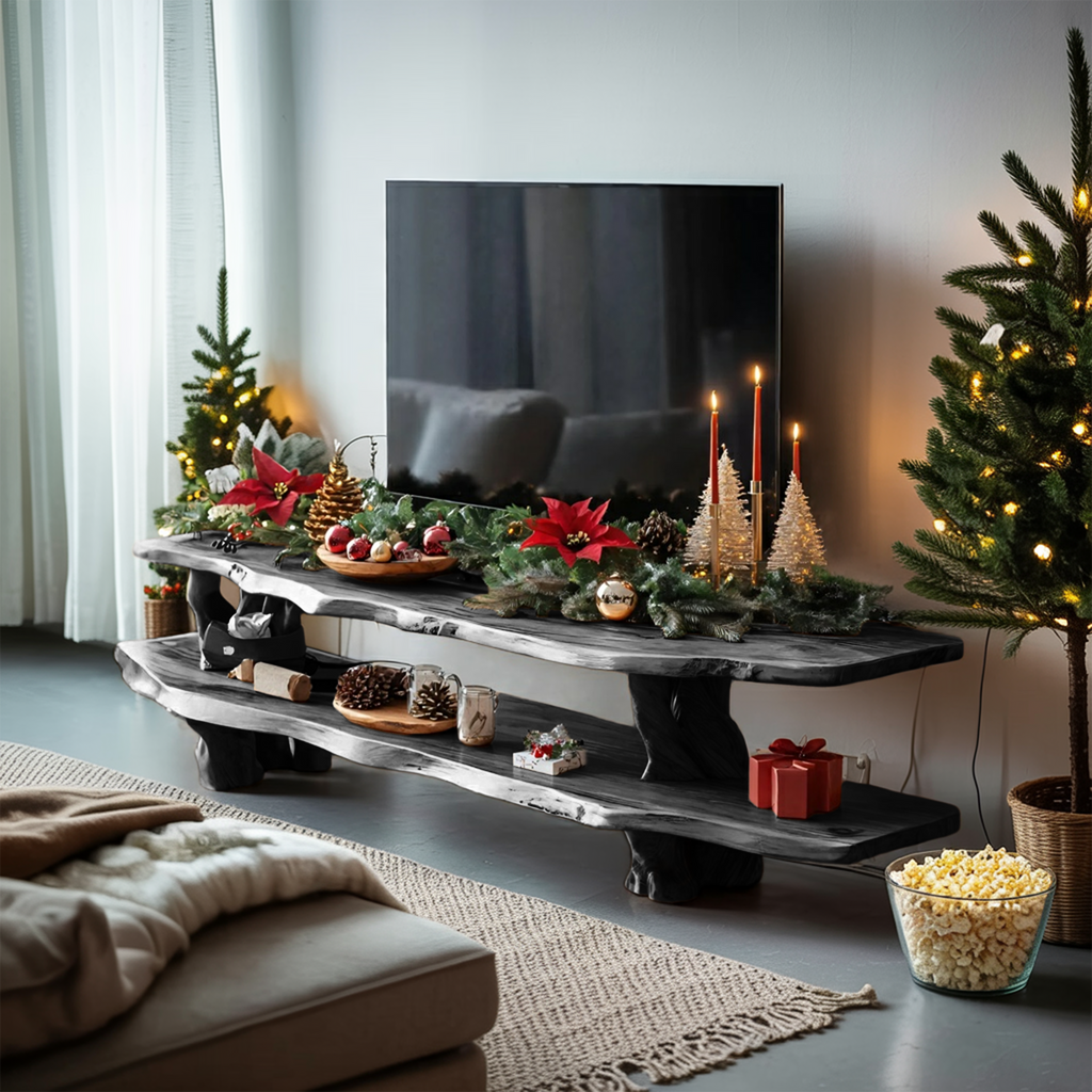 Handcrafted Wooden Live Edge TV Console For Holiday Furniture Decor