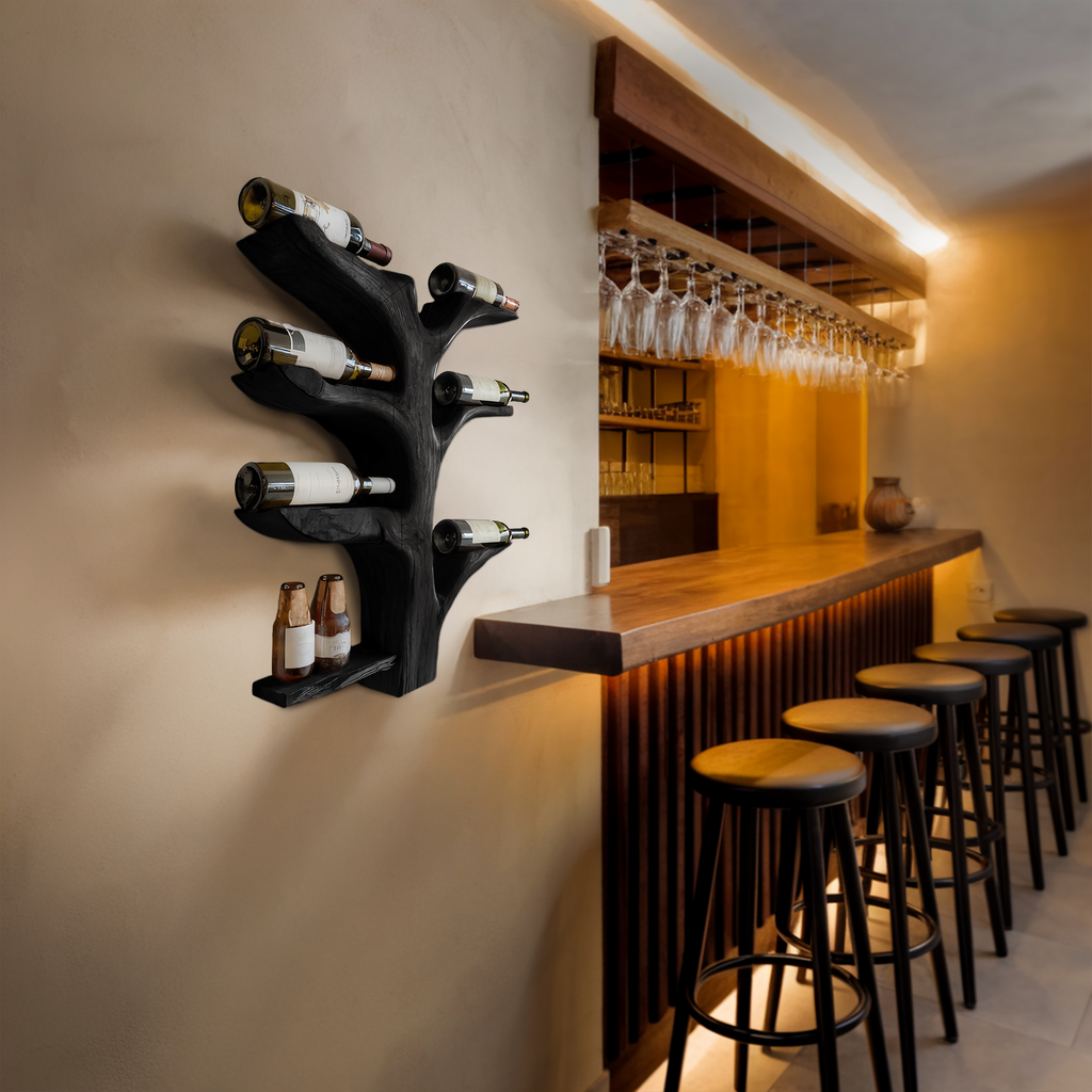 Organic Tree Style Wall Wine Bottle Holder For Kitchen Decor