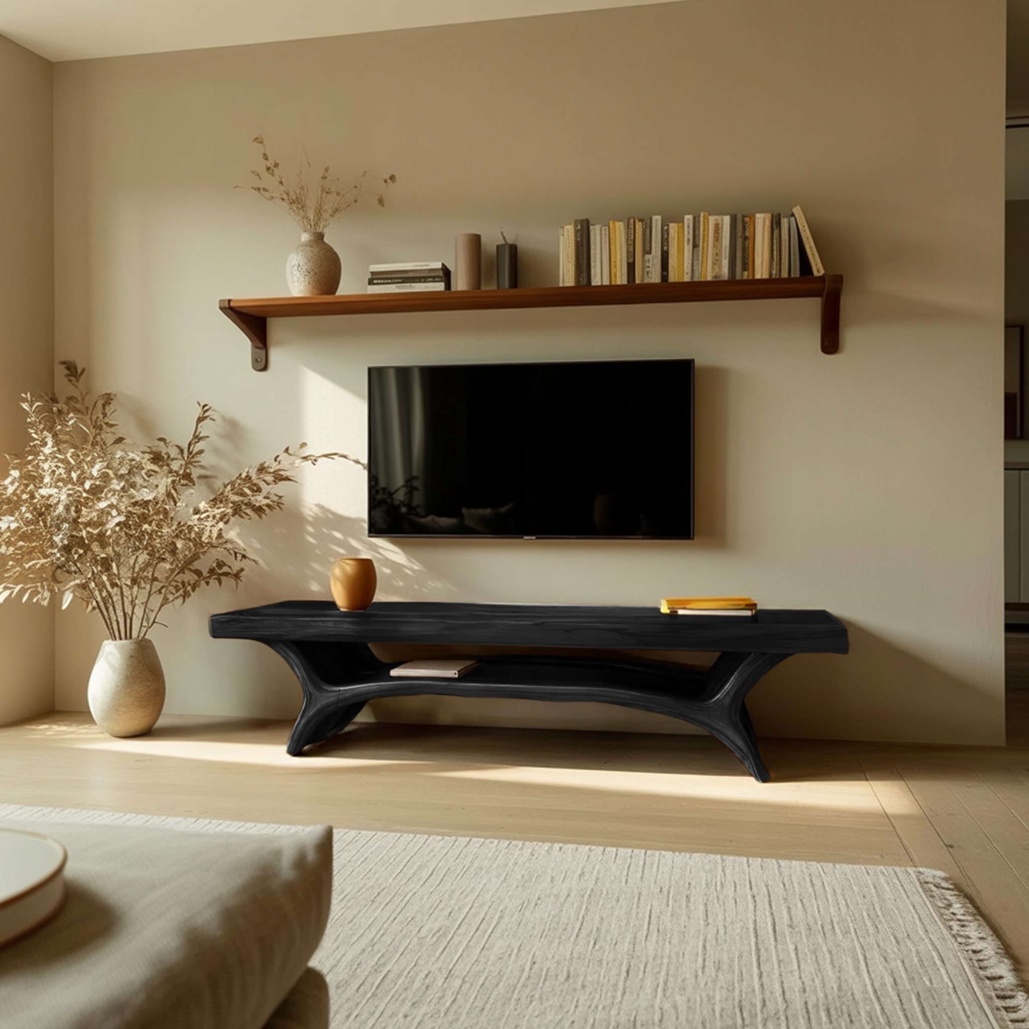 Architectural TV Stand With Shelf For Living Room
