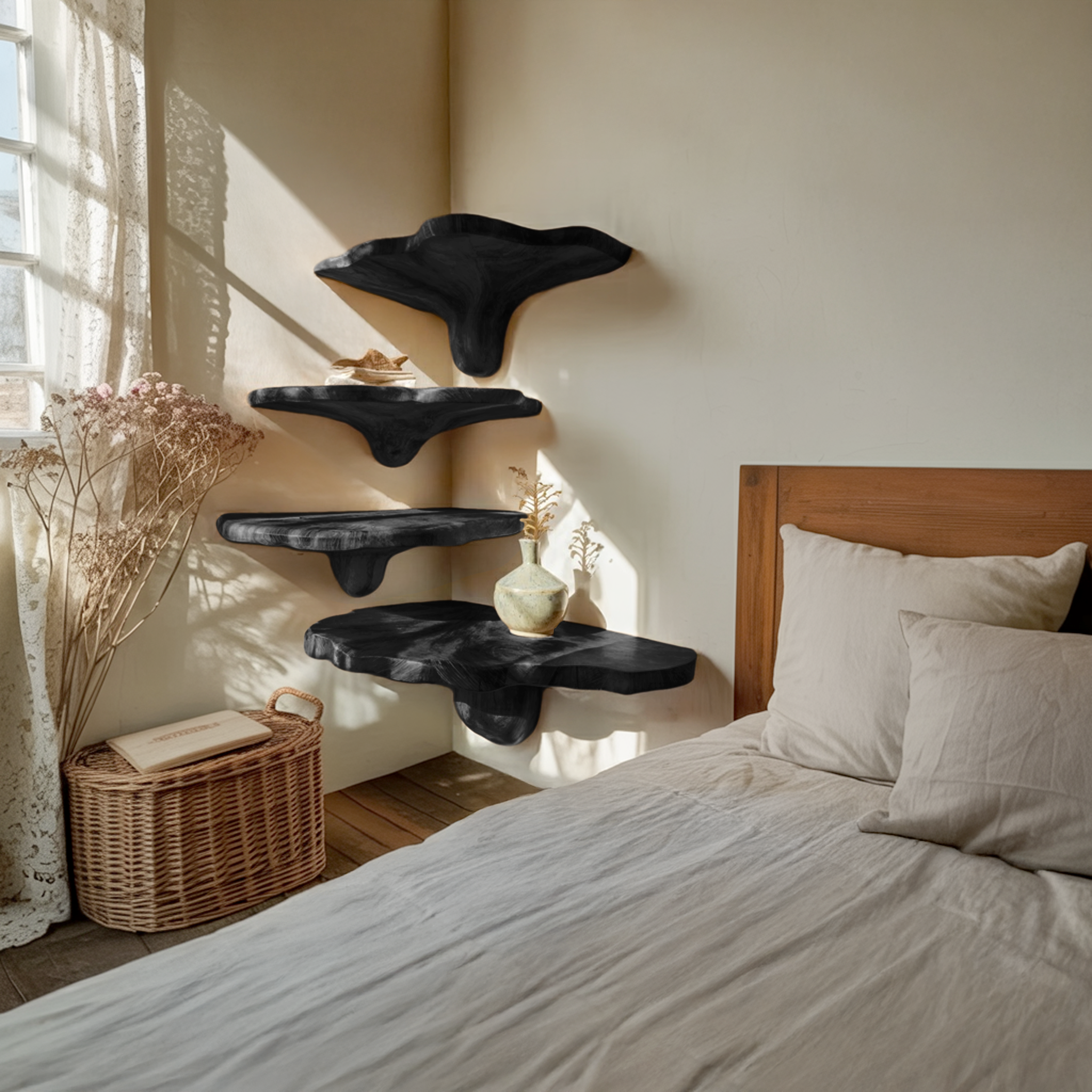 Handcrafted Solid Wood Mushroom Shelf For Entryway And Living Room Decor