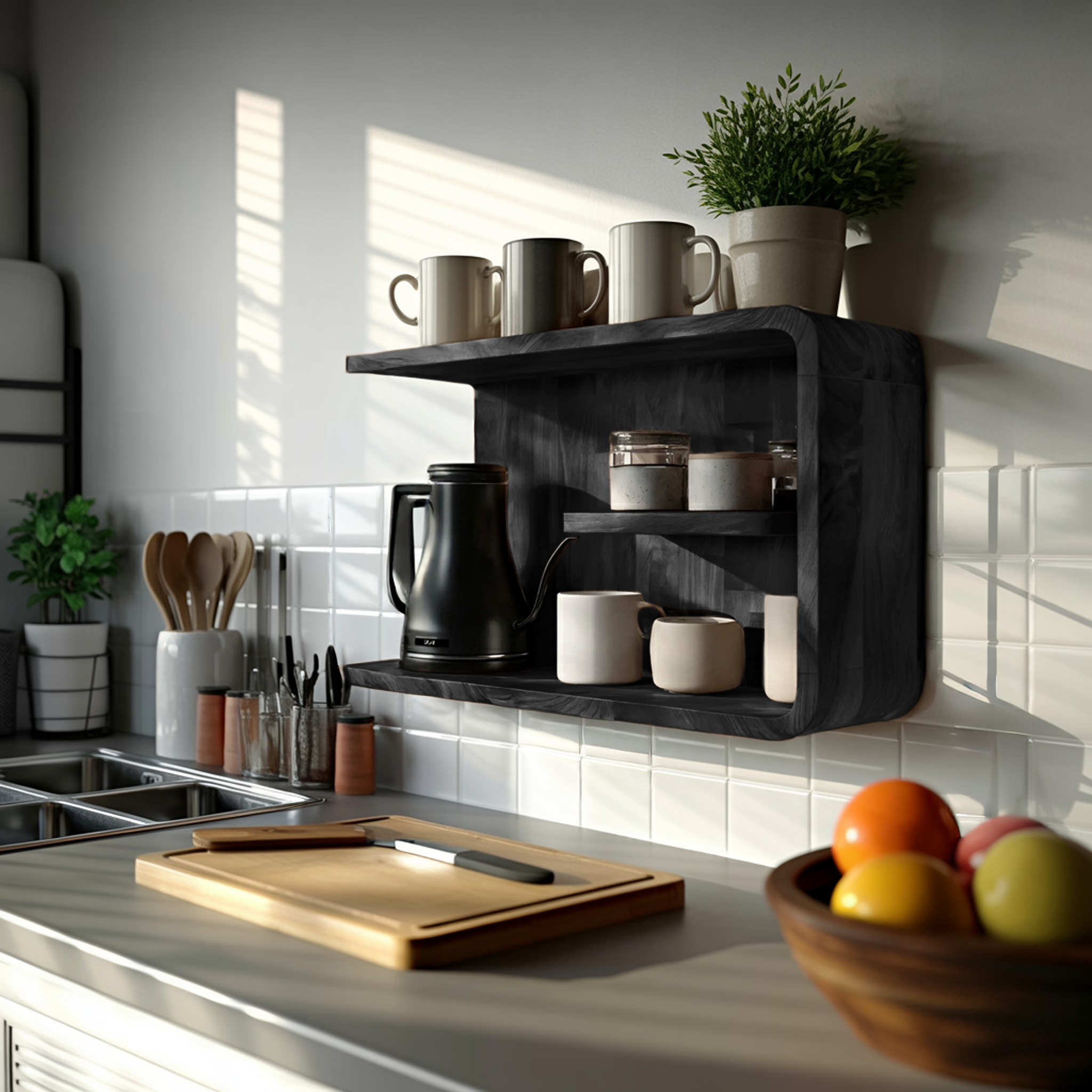 Modern Wooden Storage Shelf For Kitchen Essentials