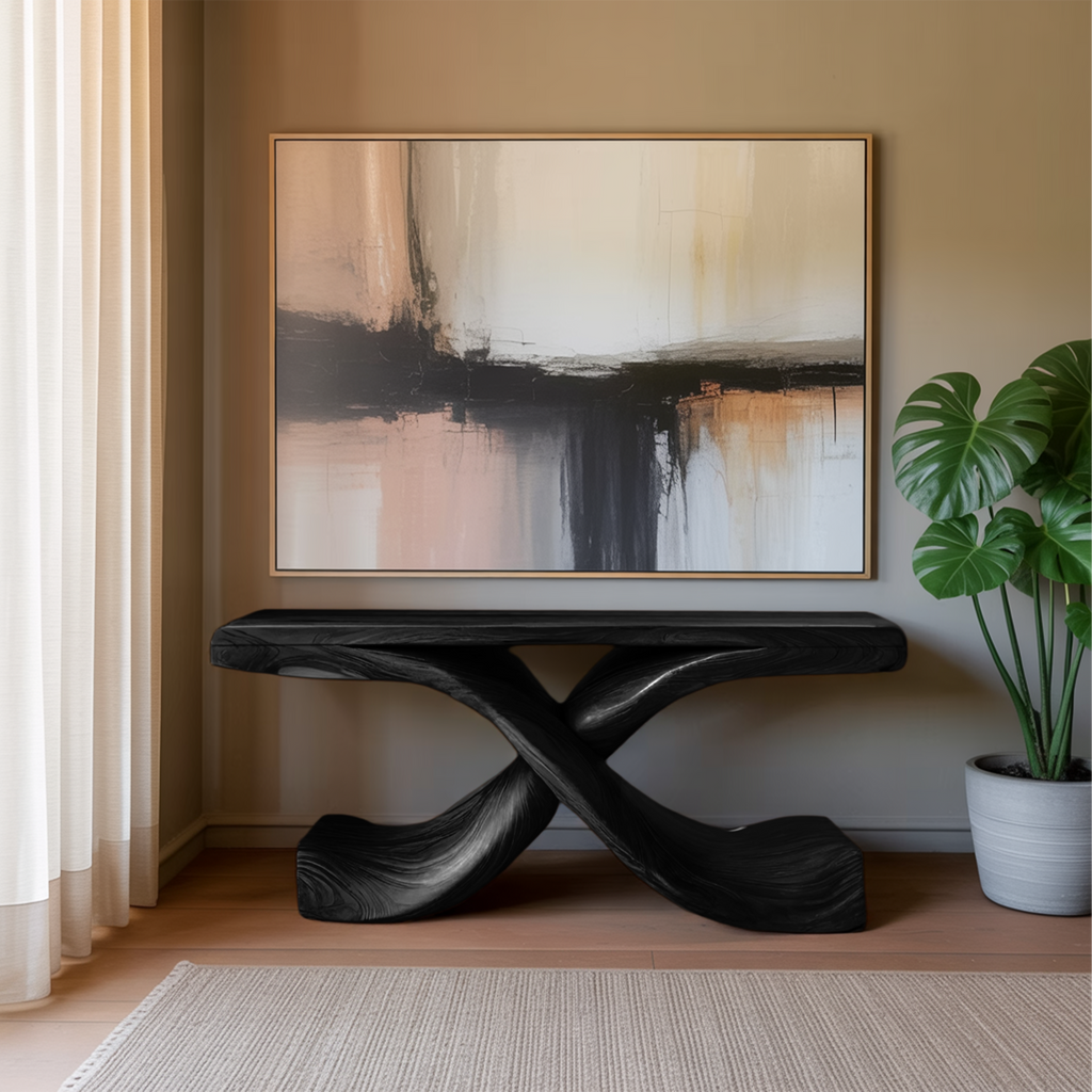 Modern Sculptural Console Table With Twisted Base For Living Room
