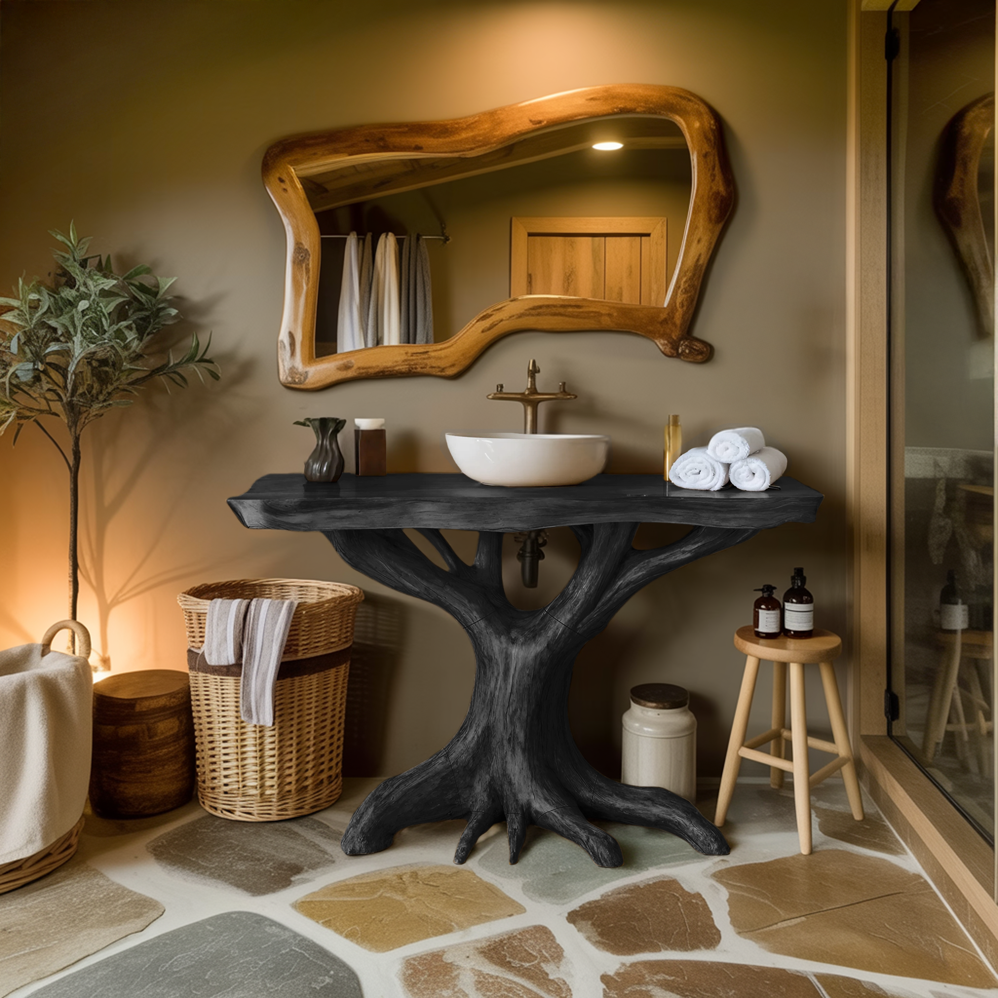 Modern Solid Wood Bathroom Vanity Live Edge Design For Luxury Bathroom