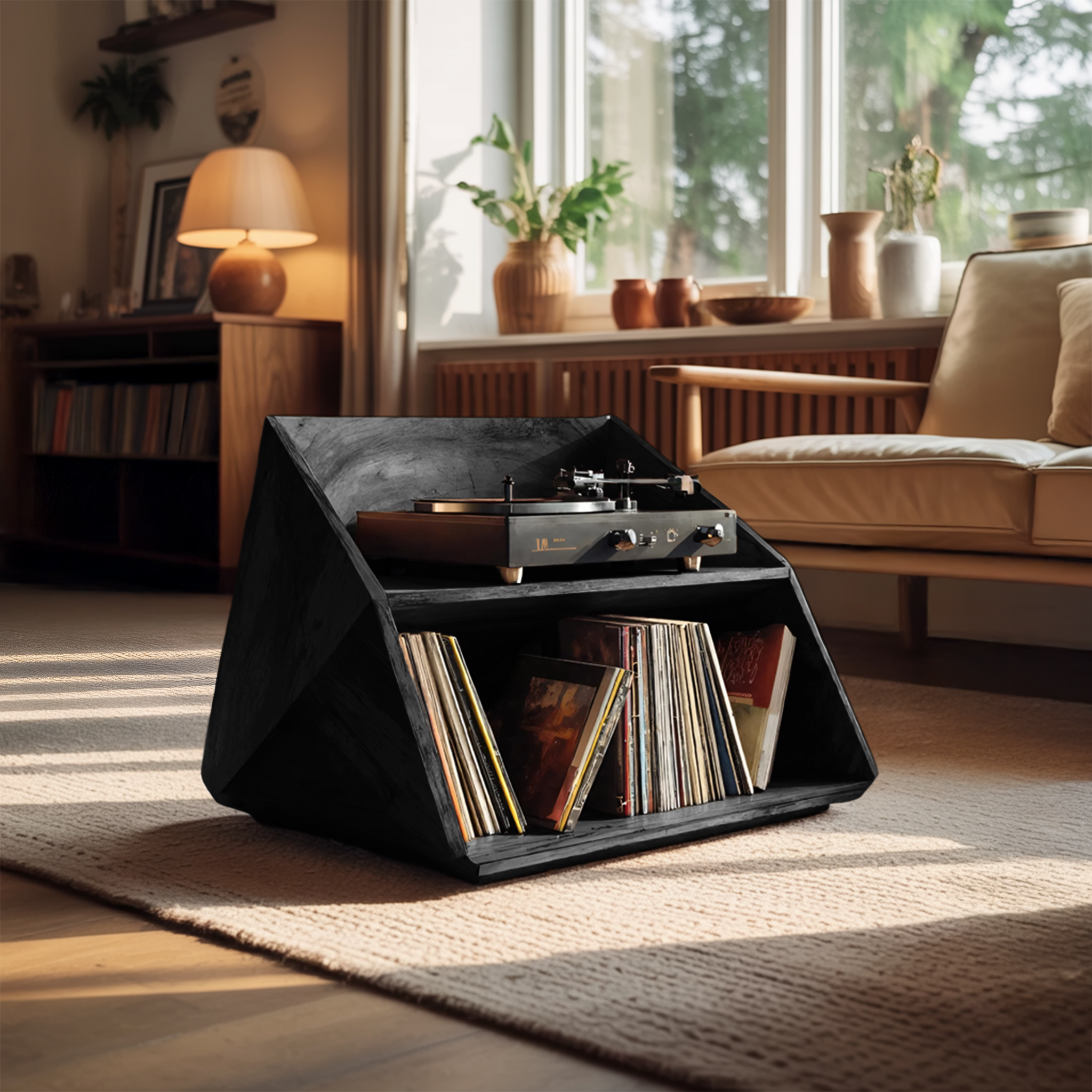 Mid Century Wooden Record Stand For Living Room Vinyl Display