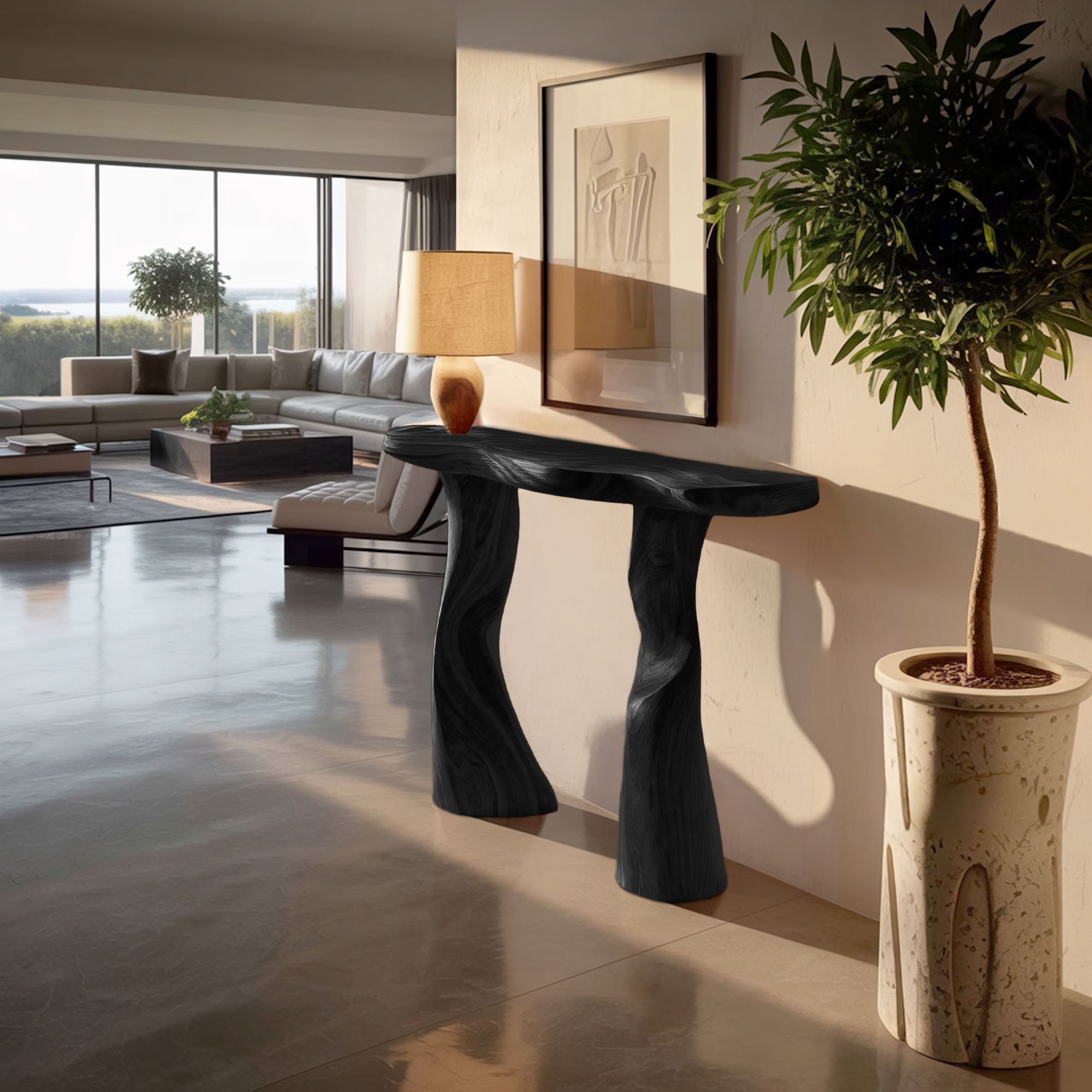 Modern Solid Wood Console Table Sculptural Live Edge For Furniture Decor