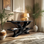 Mid Century Wooden Live Edge Console Table For Luxury Bedroom Decor