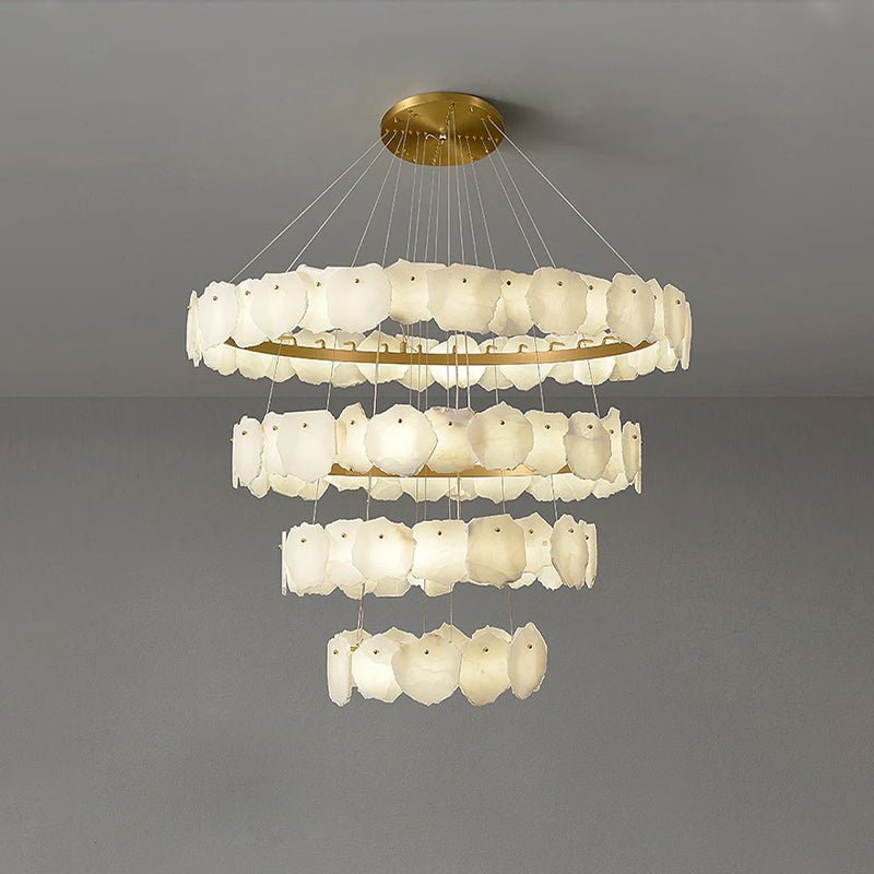casivra Tiered Circular Alabaster Chandelier - Ø47"xH79"GoldWarm Whitecasivra