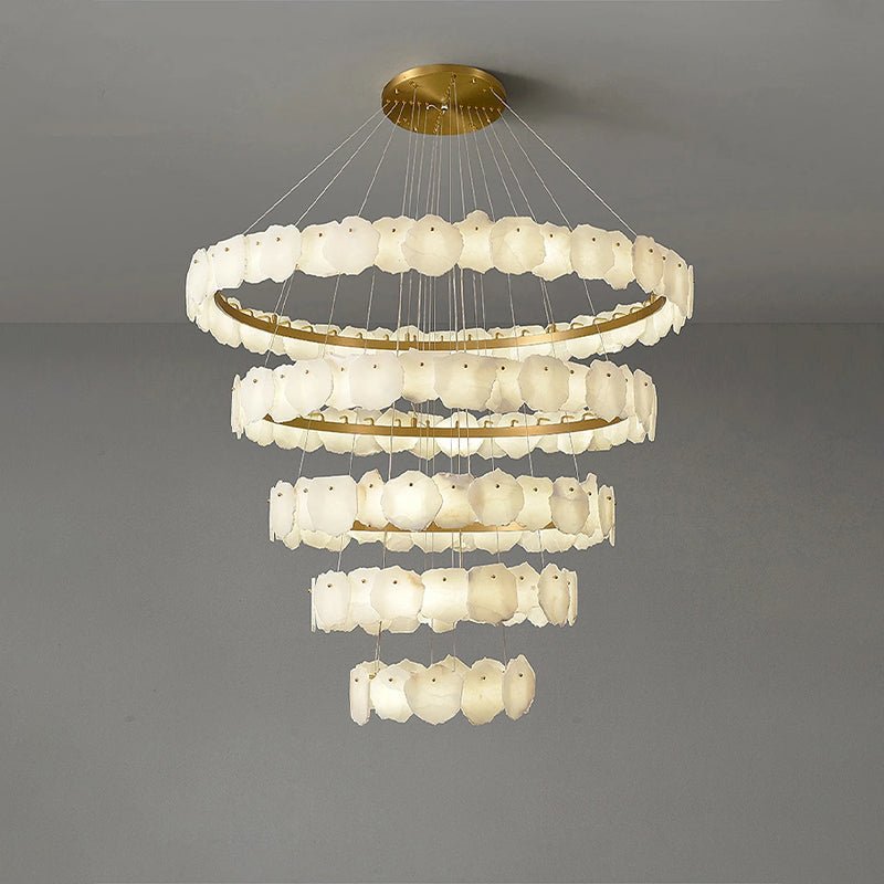 casivra Tiered Circular Alabaster Chandelier - Ø53"xH79"GoldWarm Whitecasivra