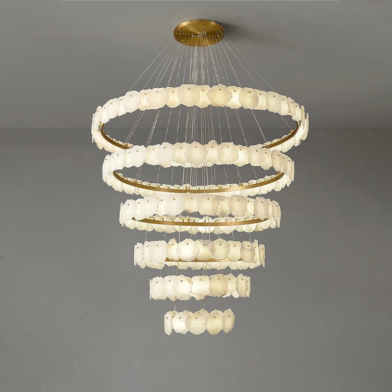 casivra Tiered Circular Alabaster Chandelier - Ø63"xH98"GoldWarm Whitecasivra