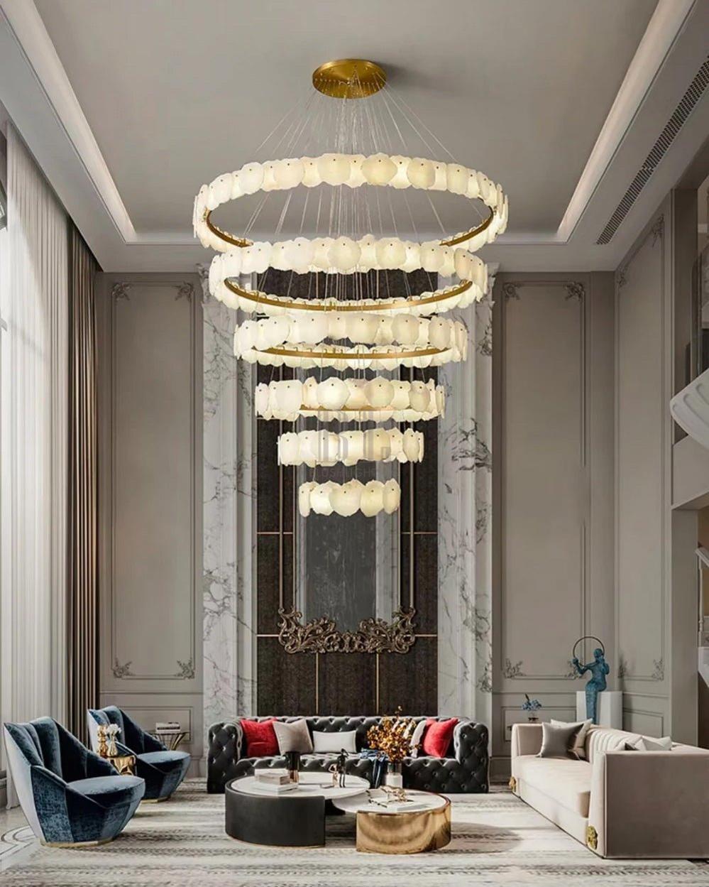 casivra Tiered Circular Alabaster Chandelier - Ø47"xH79"GoldWarm Whitecasivra