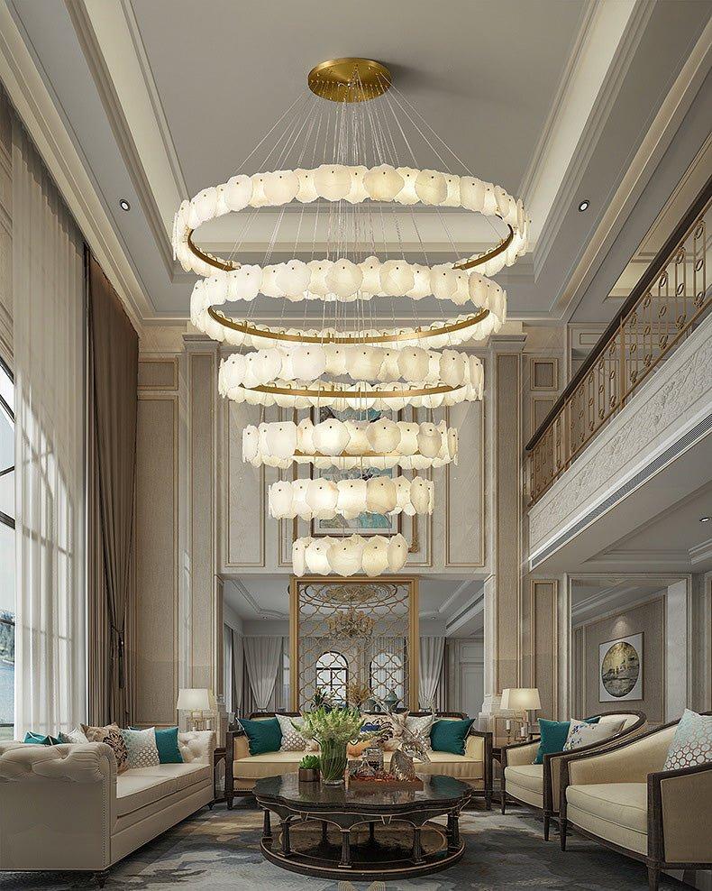 casivra Tiered Circular Alabaster Chandelier - Ø47"xH79"GoldWarm Whitecasivra