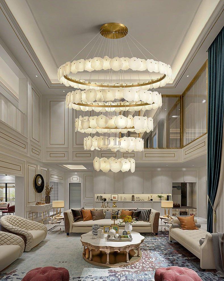 casivra Tiered Circular Alabaster Chandelier - Ø47"xH79"GoldWarm Whitecasivra