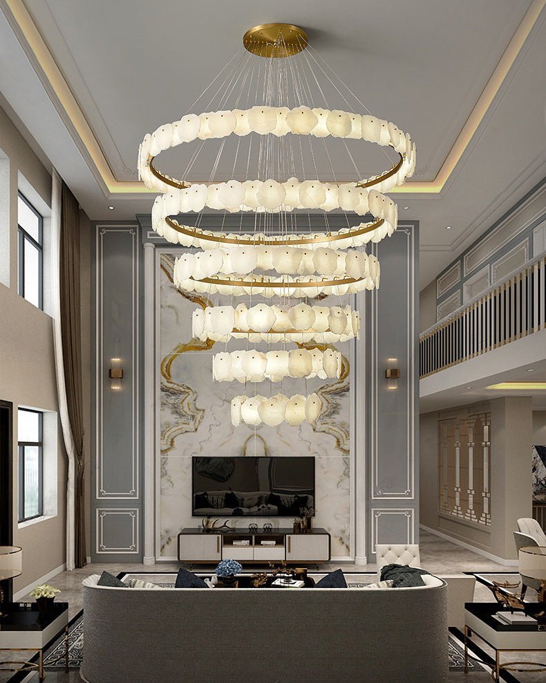 casivra Tiered Circular Alabaster Chandelier - Ø47"xH79"GoldWarm Whitecasivra