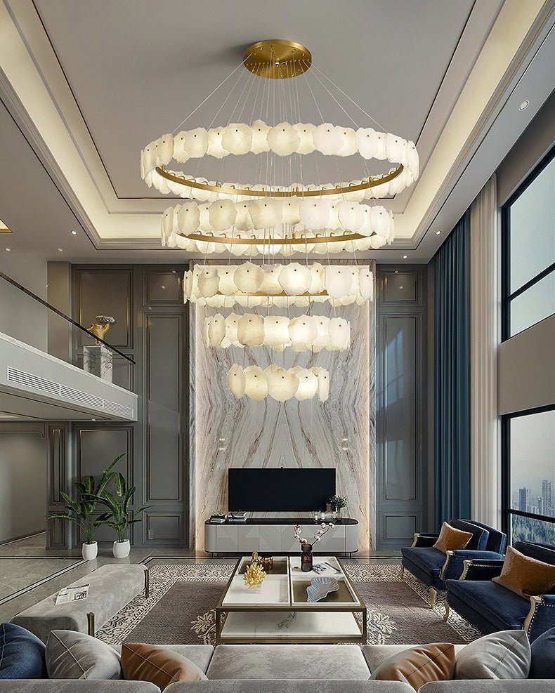 casivra Tiered Circular Alabaster Chandelier - Ø47"xH79"GoldWarm Whitecasivra