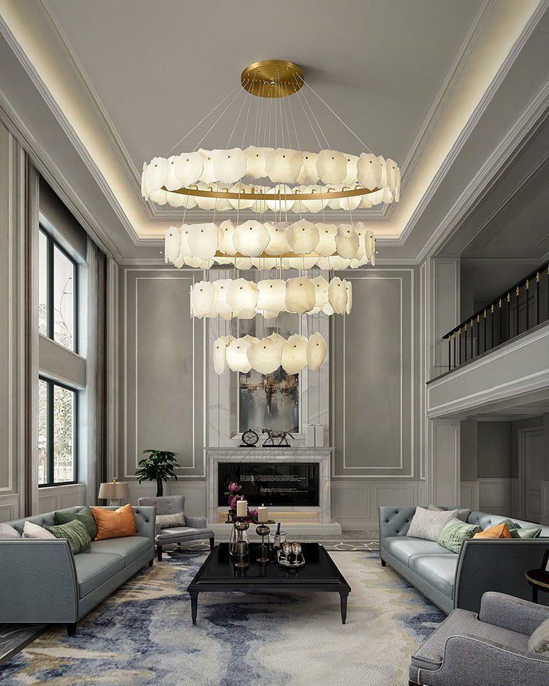casivra Tiered Circular Alabaster Chandelier - Ø47"xH79"GoldWarm Whitecasivra