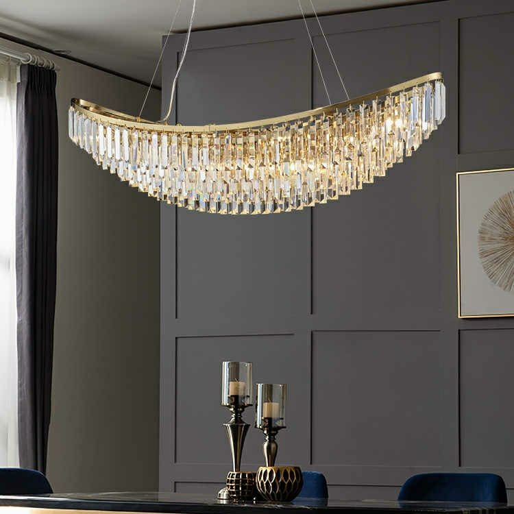 Boat Shaped LED Crystal Chandelier Oval Ceiling Light Fixture For Living/ Dining Room Table In Brass Finish - D31.5"*H13.4" / 12 LightsWarm Lightcasivra