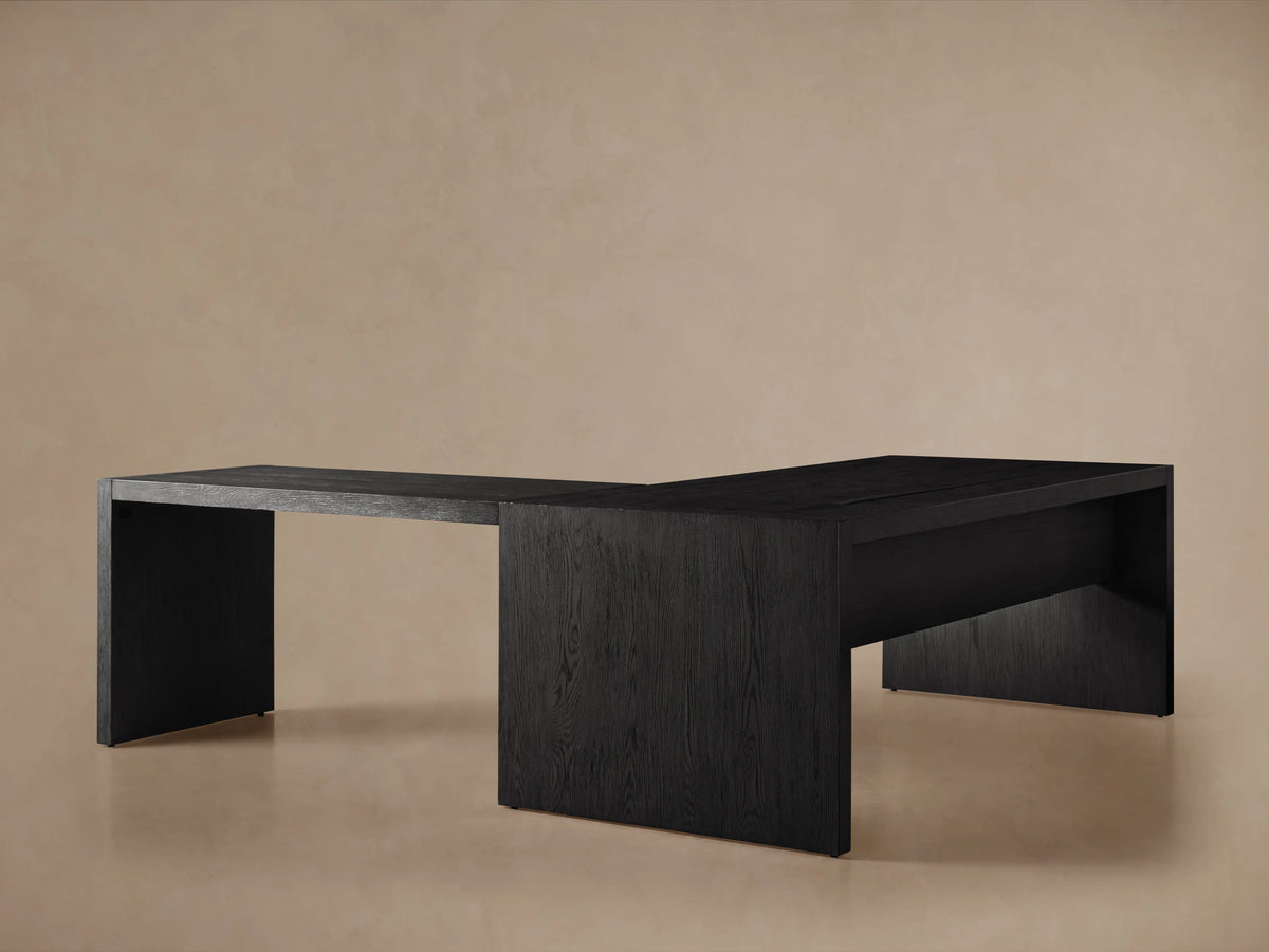 Bodhi Modular Desk with Return Desk in White Oak with Cord Management